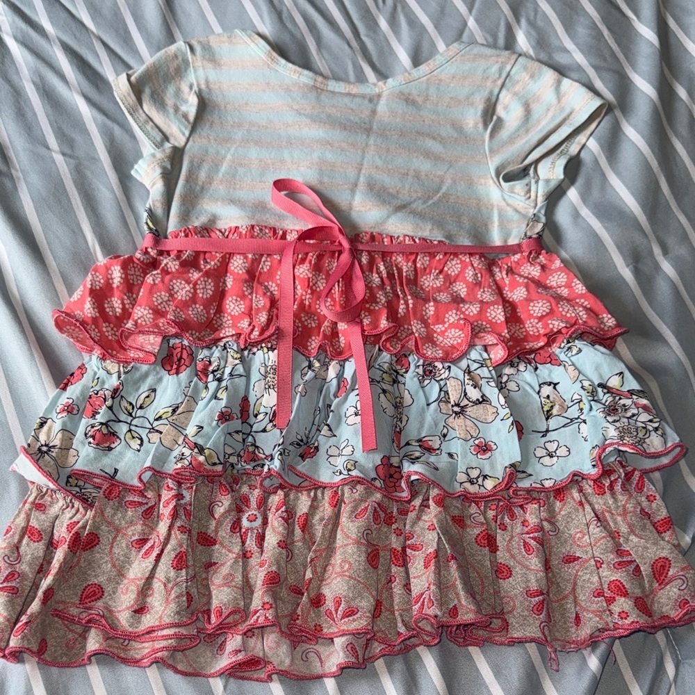 Bonnie Jean Light Blue and Coral Floral Ruffle Dress - Picture 6 of 7